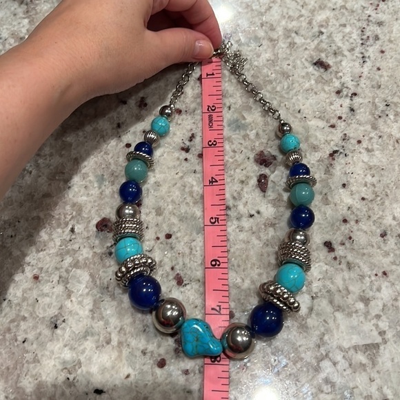 Faux Turquoise bib necklace with oversized beads, fashion necklace 8”+3”extender - Picture 6 of 10